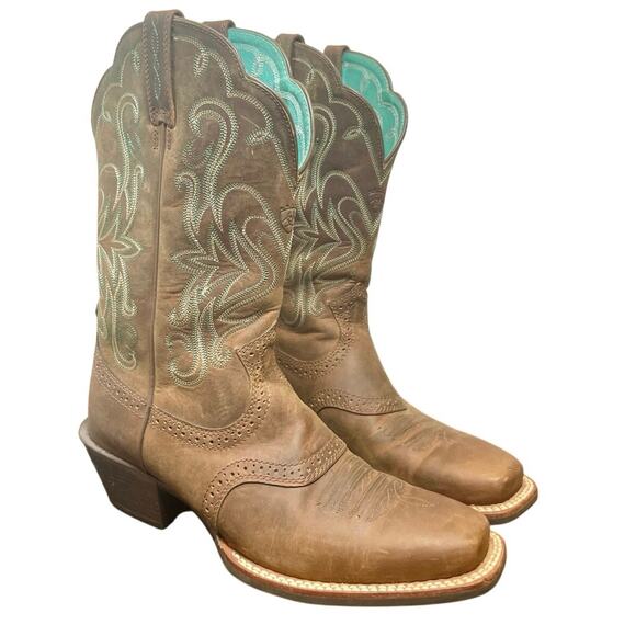 ARIAT COWGIRL BOOTS LEGEND WESTERN SZ 7.5 SQUARE TOE EMBROIDERED HERITAGE ROUGH - Picture 6 of 16
